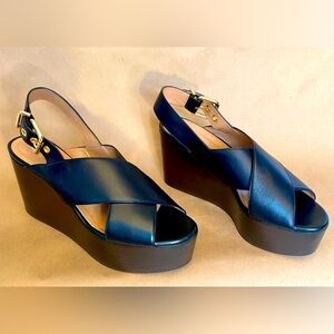 MARNI Italy black Criss Cross Wedge Platform Sandal size 39 EU or 8.5 US